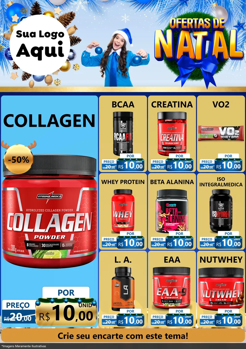 Modelo de Encarte para Encarte A4 Vertical com o tema Ofertas de Natal para Suplementos alimentares