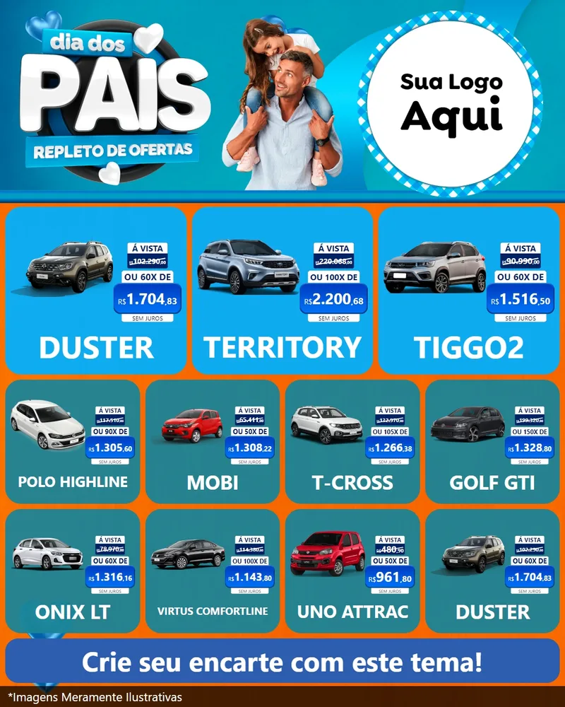 Modelo de Rede Social para Feed Instagram com o tema Dia Dos Pais Repleto de Ofertas para Concessionaria de Carros