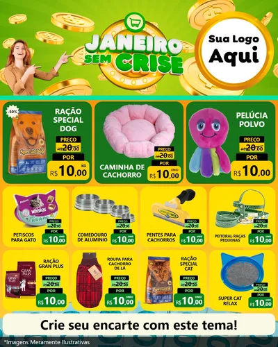 Modelo de Rede Social para Feed Instagram com o tema Janeiro Sem Crise para Pet Shop