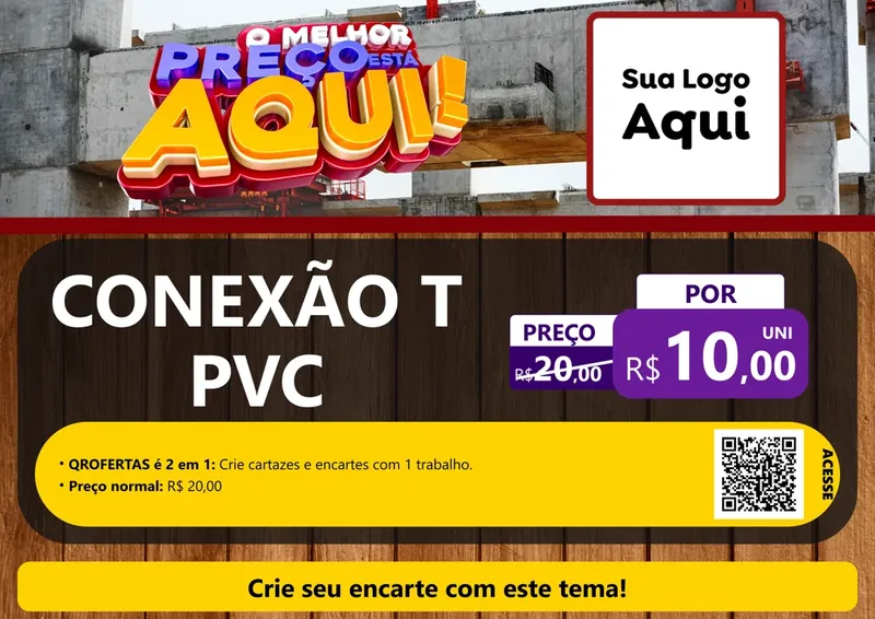 Modelo de Cartaz para Cartaz A4 Horizontal com o tema O Melhor Preço Está Aqui - Construção para Tubos e conexões