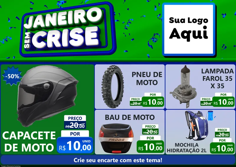 Modelo de Encarte para Encarte A4 Horizontal com o tema Janeiro Sem Crise para Moto peças