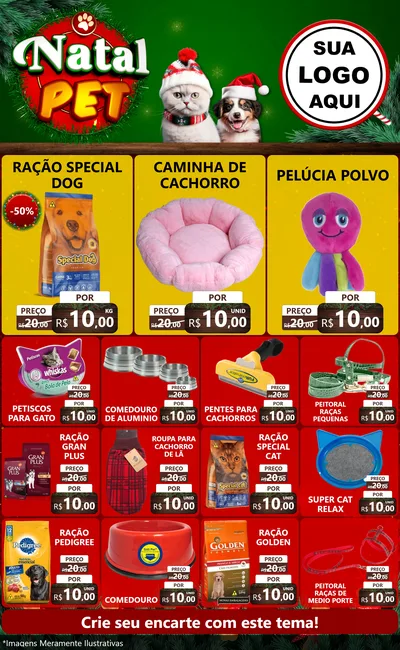Modelo de Encarte para Encarte Grande com o tema Natal Pet para Pet Shop