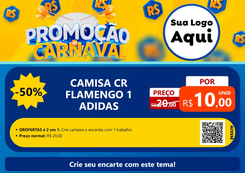 Modelo de Cartaz para Cartaz A4 Horizontal com o tema Promoção de Carnaval para Roupas e acessórios