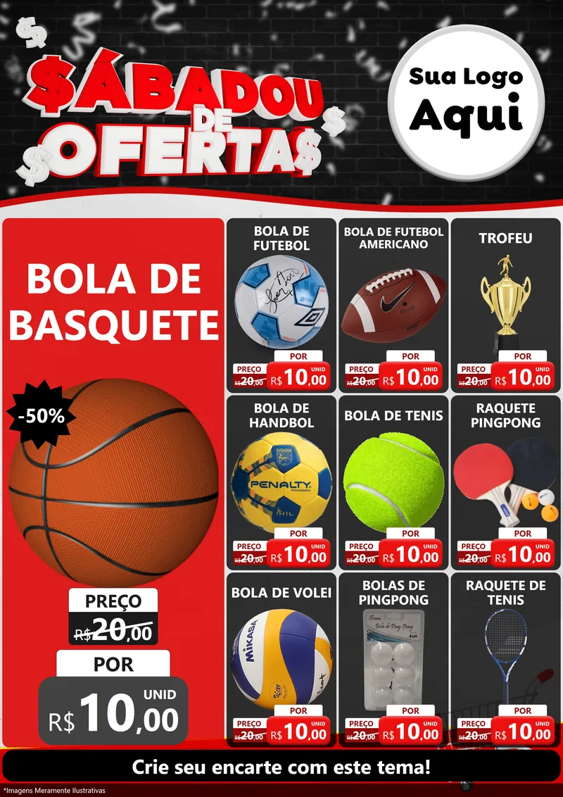 Modelo de Encarte para Encarte A4 Vertical com o tema Sabadou de Ofertas para Artigos Esportivos
