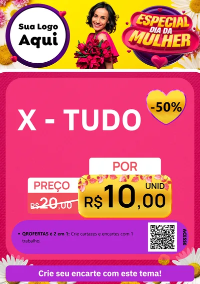 Modelo de Cartaz para Cartaz A4 Vertical com o tema Especial Dia da Mulher para Hamburgueria