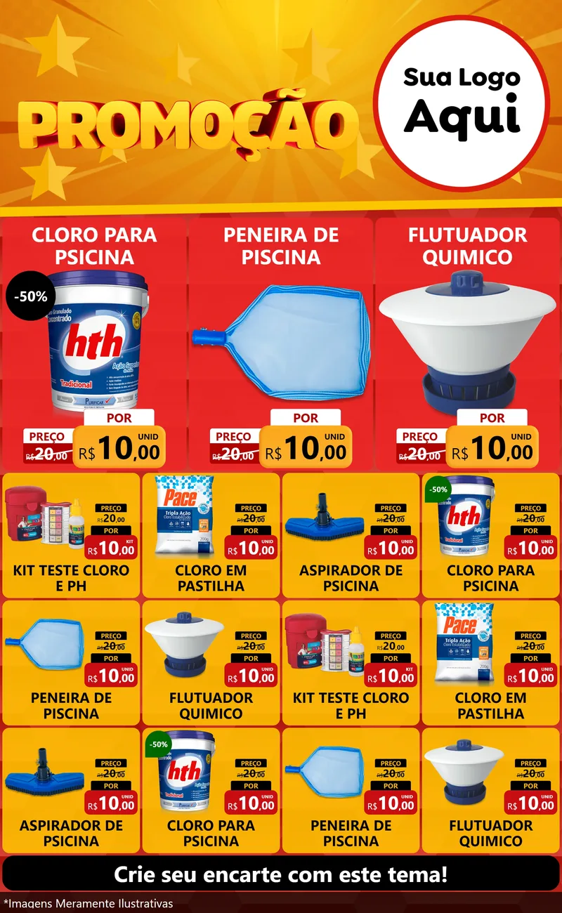 Modelo de Encarte para Encarte Grande com o tema Promoção para Produtos para Piscina