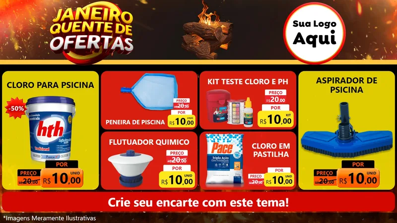 Modelo de TV para TV Horizontal com o tema Janeiro Quente de Ofertas para Produtos para Piscina