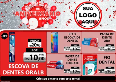Modelo de Encarte para Encarte A4 Horizontal com o tema Promoção de Aniversário - 9 Anos para Higiene Pessoal