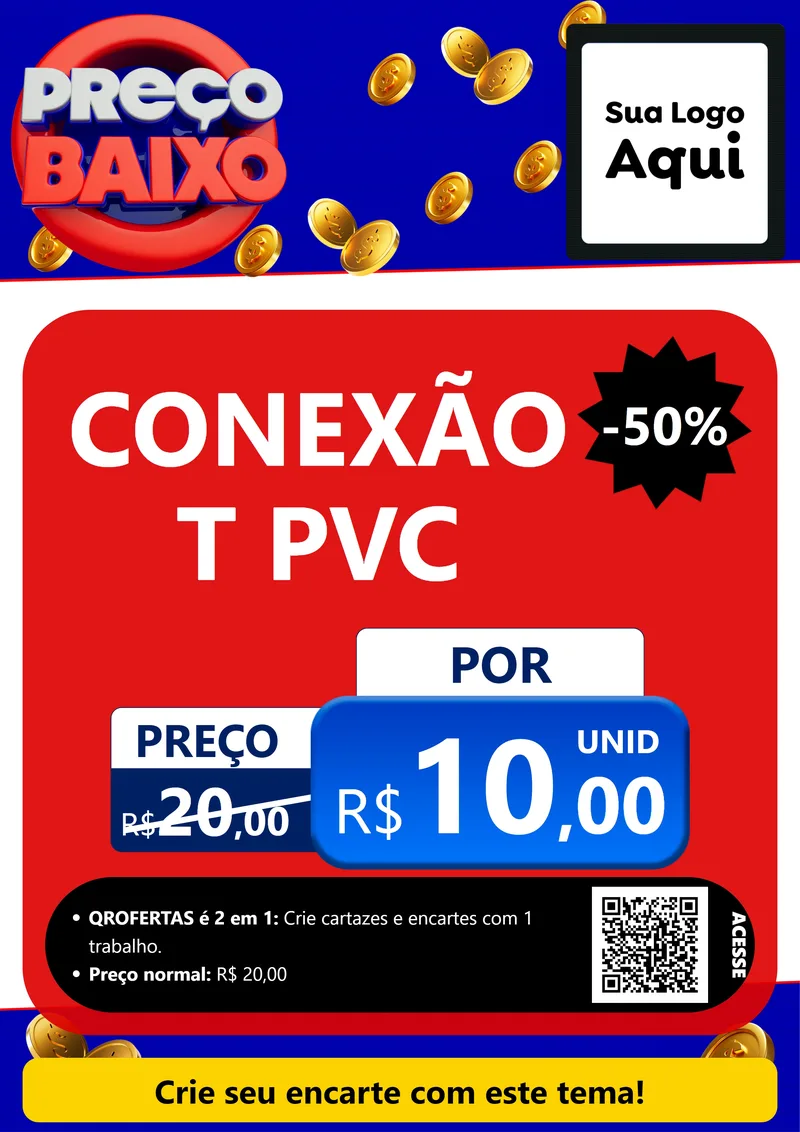 Modelo de Cartaz para Cartaz A4 Vertical com o tema Preço Baixo para Tubos e conexões