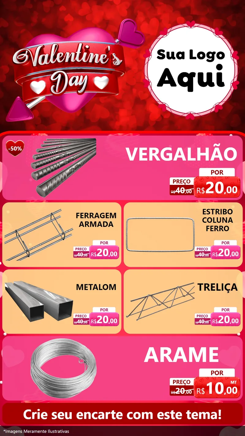 Modelo de TV para TV Vertical com o tema Valentine's Day para Ferragens