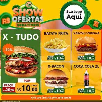 Modelo de Rede Social para Feed Facebook com o tema Show de Ofertas Imbatíveis para Hamburgueria