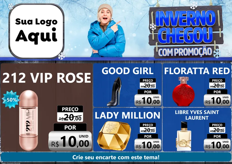 Modelo de Encarte para Encarte A4 Horizontal com o tema Inverno Chegou Com Promoção para Perfumes