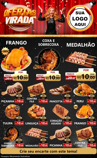 Modelo de Encarte para Encarte Grande com o tema Ofertas da Virada para Assados
