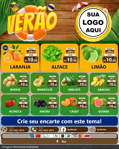 Modelo de Rede Social para Feed Instagram com o tema Verão para Hortifrúti