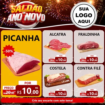 Modelo de Rede Social para Feed Facebook com o tema Saldão de Ano Novo para Açougue