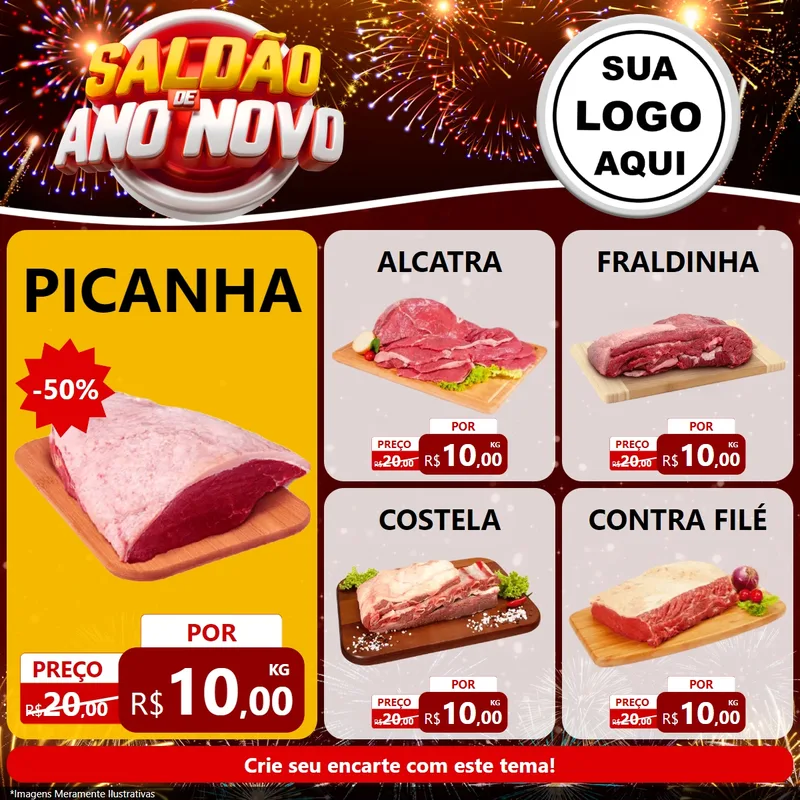 Modelo de Rede Social para Feed Facebook com o tema Saldão de Ano Novo para Açougue