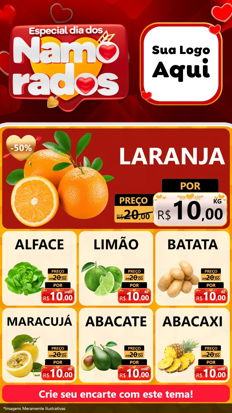 Modelo de Rede Social para Stories com o tema Especial Dia dos Namorados para Hortifrúti