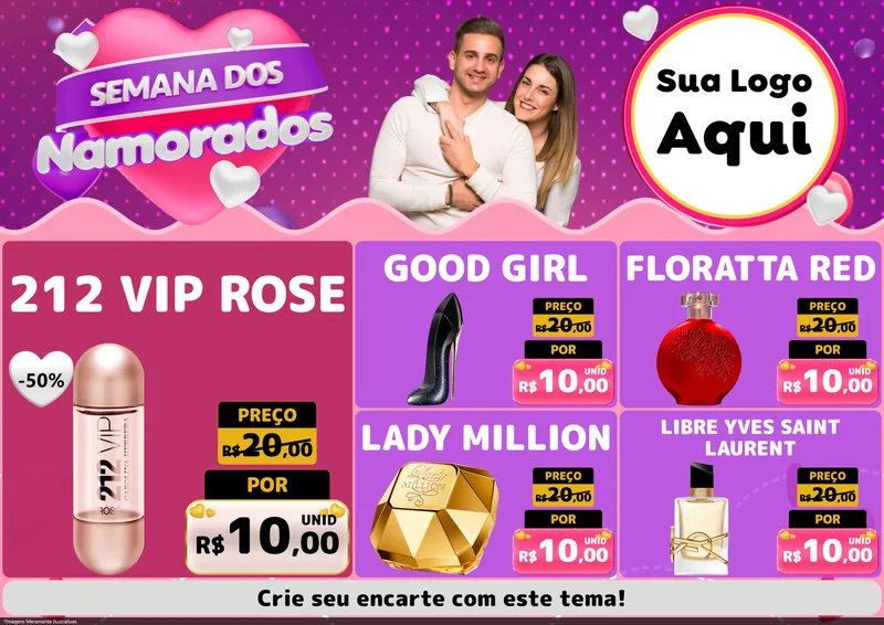 Modelo de Encarte para Encarte A4 Horizontal com o tema Semana dos Namorados para Perfumes