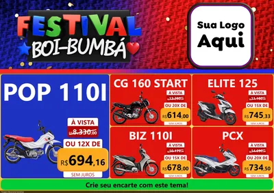 Modelo de Encarte para Encarte A4 Horizontal com o tema Festival Boi-Bumbá para Concessionaria de Motos