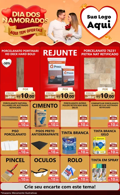 Modelo de Encarte para Encarte Grande com o tema Dia dos Namorados - Aqui Tem Ofertas para Pisos e revestimentos