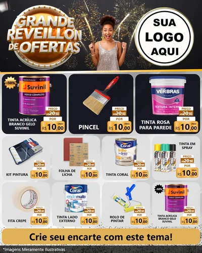Modelo de Rede Social para Feed Instagram com o tema Grande Réveillon de Ofertas para Tintas e Ferramentas