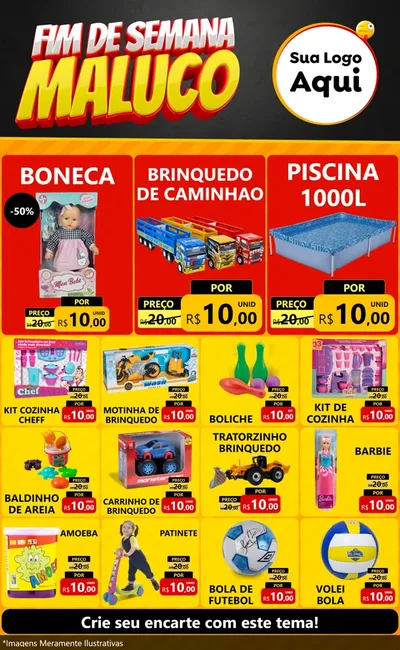 Modelo de Encarte para Encarte Grande com o tema Final de Semana Maluco para Brinquedos
