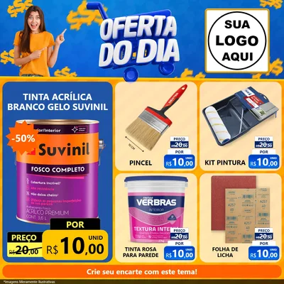 Modelo de Rede Social para Feed Facebook com o tema Oferta do Dia para Tintas e Ferramentas