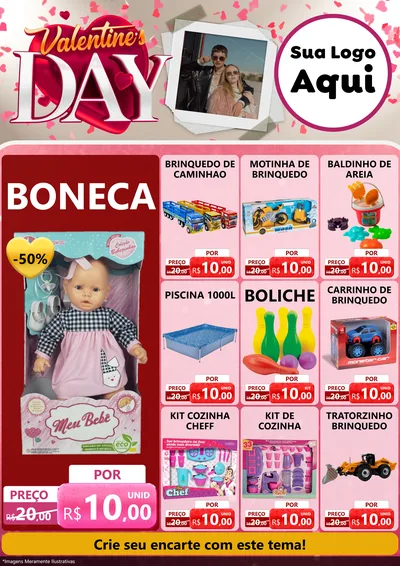 Modelo de Encarte para Encarte A4 Vertical com o tema Valentine's Day para Brinquedos
