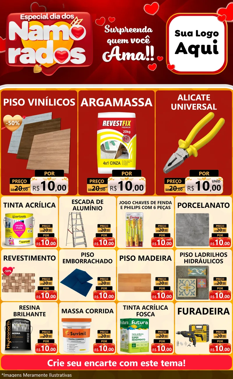 Modelo de Encarte para Encarte Grande com o tema Especial Dia dos Namorados para Material para Construção