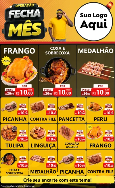 Modelo de Encarte para Encarte Grande com o tema Operação Fecha Mês para Assados