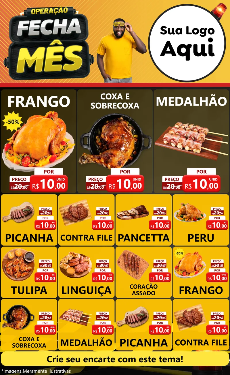 Modelo de Encarte para Encarte Grande com o tema Operação Fecha Mês para Assados