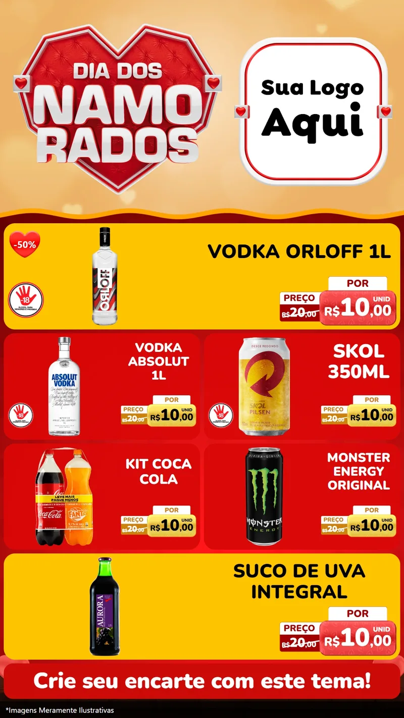 Modelo de TV para TV Vertical com o tema Dia dos Namorados para Distribuidora de bebidas