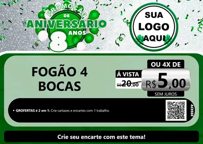 Modelo de Cartaz para Cartaz A4 Horizontal com o tema Promoção de Aniversário - 8 Anos para Móveis e Eletro