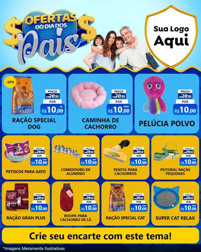 Modelo de Rede Social para Feed Instagram com o tema Ofertas do Dia dos Pais para Pet Shop