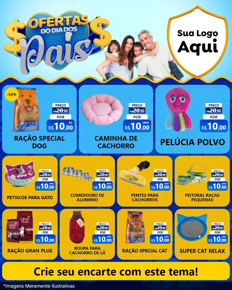 Modelo de Rede Social para Feed Instagram com o tema Ofertas do Dia dos Pais para Pet Shop
