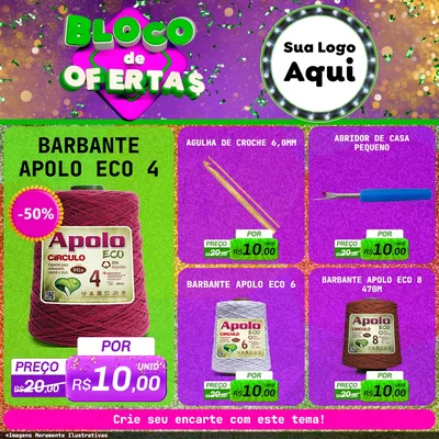 Modelo de Rede Social para Feed Facebook com o tema Bloco de Ofertas para Armarinho e Aviamentos