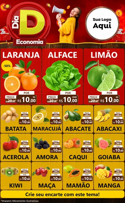 Modelo de Encarte para Encarte Grande com o tema Dia D Economia para Hortifrúti