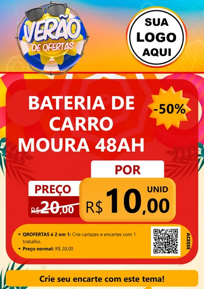 Modelo de Cartaz para Cartaz A4 Vertical com o tema Verão de Ofertas para Baterias Elétricas