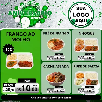 Modelo de Rede Social para Feed Facebook com o tema Promoção de Aniversário - 9 Anos para Restaurante