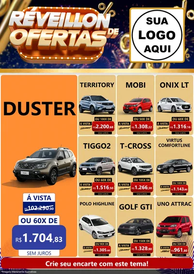 Modelo de Encarte para Encarte A4 Vertical com o tema Réveillon de Ofertas para Concessionaria de Carros