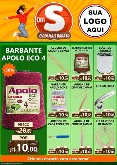 Modelo de Encarte para Encarte A4 Vertical com o tema Dia S - O Dia Mais Barato para Armarinho e Aviamentos
