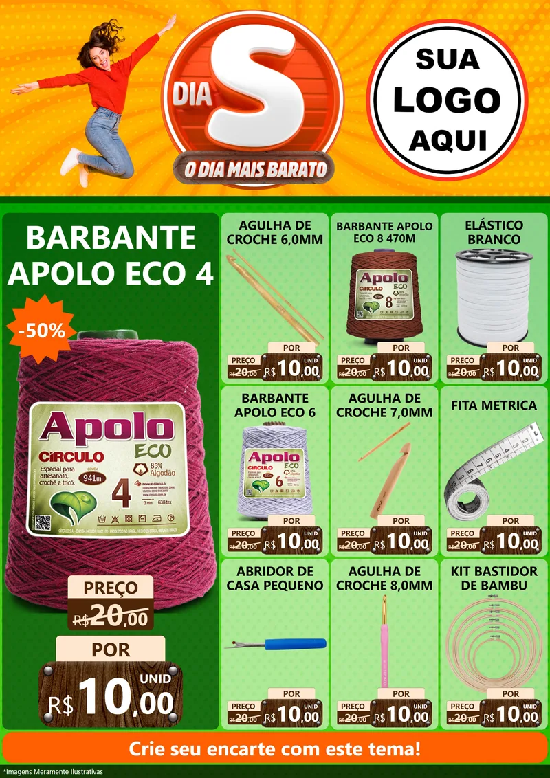 Modelo de Encarte para Encarte A4 Vertical com o tema Dia S - O Dia Mais Barato para Armarinho e Aviamentos