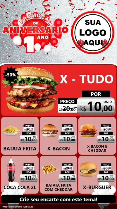 Modelo de Rede Social para Stories com o tema Promoção de Aniversário - 1 Ano para Hamburgueria