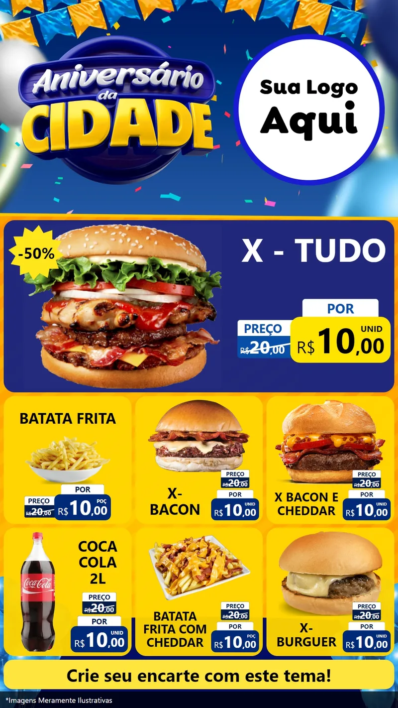 Modelo de Rede Social para Stories com o tema Aniversário da Cidade para Hamburgueria