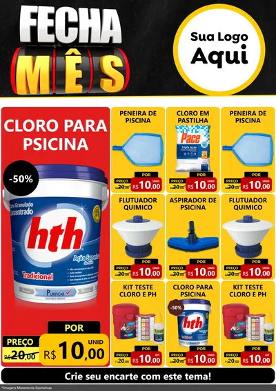 Modelo de Encarte para Encarte A4 Vertical com o tema Fecha Mês para Produtos para Piscina