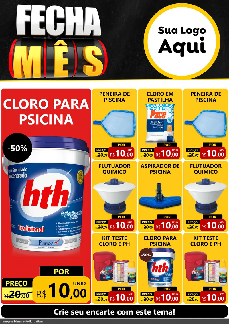 Modelo de Encarte para Encarte A4 Vertical com o tema Fecha Mês para Produtos para Piscina