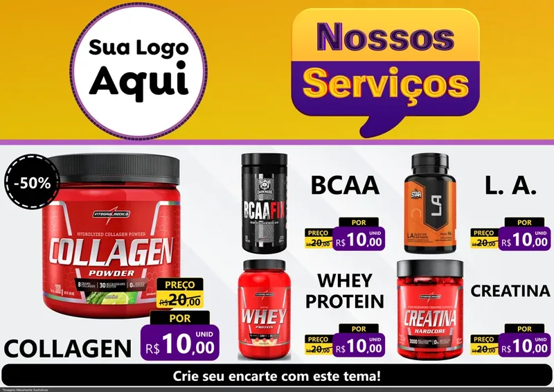 Modelo de Encarte para Encarte A4 Horizontal com o tema Nossos Serviços para Suplementos alimentares
