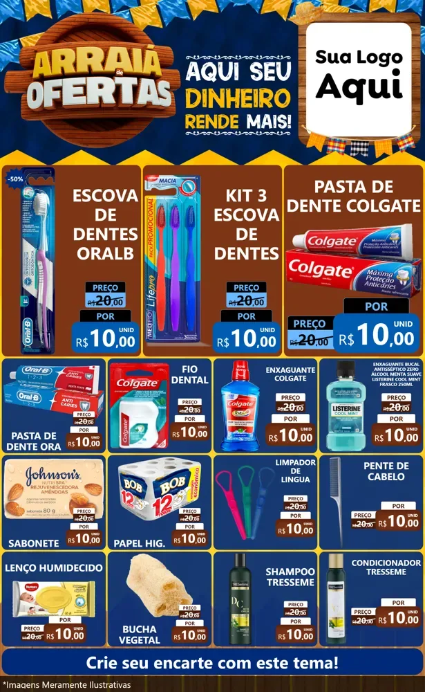 Modelo de Encarte para Encarte Grande com o tema Arraiá de Ofertas - Junina para Higiene Pessoal