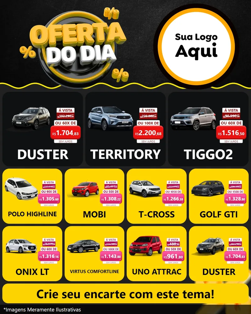 Modelo de Rede Social para Feed Instagram com o tema Oferta Do Dia para Concessionaria de Carros