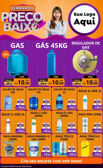 Modelo de Encarte para Encarte Grande com o tema Semana do Preço Baixo para Água e gás